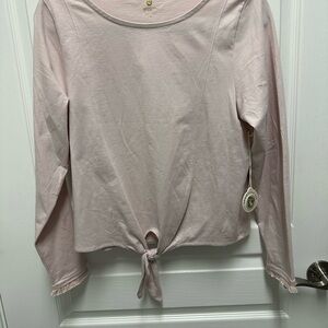 Spartina 449 Tie Front Pink Top with Fringed Cuffs Medium NWT